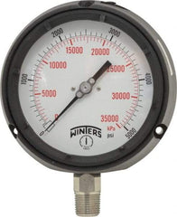 Winters - 4-1/2" Dial, 1/2 Thread, 0-5,000 Scale Range, Pressure Gauge - Lower Connection Mount, Accurate to 0.5% of Scale - Americas Tooling