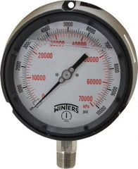 Winters - 4-1/2" Dial, 1/2 Thread, 0-10,000 Scale Range, Pressure Gauge - Lower Connection Mount, Accurate to 0.5% of Scale - Americas Tooling