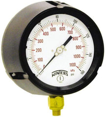 Winters - 4-1/2" Dial, 1/4 Thread, 0-400 Scale Range, Pressure Gauge - Lower Connection Mount, Accurate to 0.5% of Scale - Americas Tooling