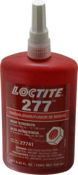 Loctite - 250 mL Bottle, Red, High Strength Liquid Threadlocker - Series 277, 24 hr Full Cure Time, Hand Tool, Heat Removal - Americas Tooling