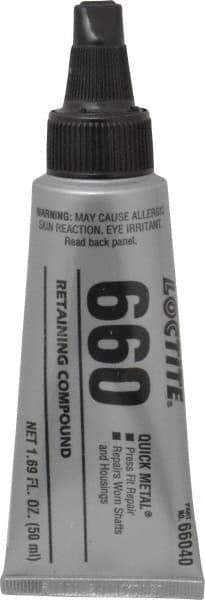 Loctite - 50 mL Tube, Silver, High Strength Paste Retaining Compound - Series 660, 24 hr Full Cure Time, Heat Removal - Americas Tooling