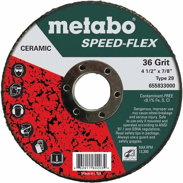 Metabo - 4-1/2" Diam, 7/8" Hole, 36 Grit Ceramic Alumina Fiber Disc - Americas Tooling