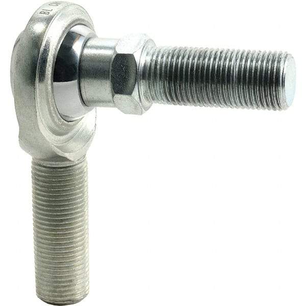 Tritan - 1/4" ID, 2,225 Lb Max Static Cap, Male Spherical Rod End - 1/4-28 RH, 3/8" Shank Diam, 1" Shank Length, Zinc Plated Carbon Steel with PTFE Lined Chrome Steel Raceway - Americas Tooling