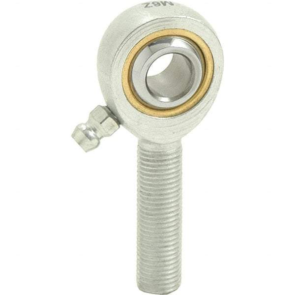 Tritan - 5/8" ID, 3-3/8" Max OD, 7,400 Lb Max Static Cap, Male Spherical Rod End - 5/8-18 RH, 3/4" Shank Diam, 1-5/8" Shank Length, Zinc Plated Carbon Steel with Sintered Oil Impregnated Bronze Raceway - Americas Tooling