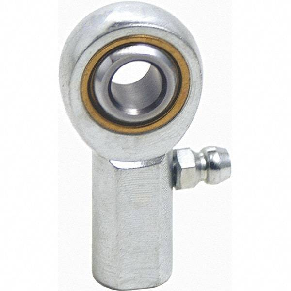 Tritan - 3/8" ID, 2-7/16" Max OD, 3,950 Lb Max Static Cap, Female Spherical Rod End - 3/8-24 UNF RH, 1/2" Shank Diam, 13/16" Shank Length, Zinc Plated Carbon Steel with Sintered Oil Impregnated Bronze Raceway - Americas Tooling