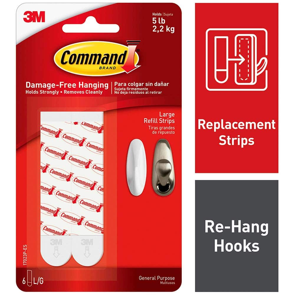 3M - All-Purpose & Utility Hooks; Type: Strips ; Overall Length (Inch): 3-21/32 ; Material: Plastic ; Color: White ; Material: Plastic ; Overall Width: 0.75 - Exact Industrial Supply