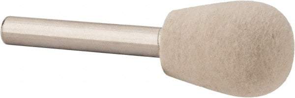 Value Collection - 3/4" Diam, 1/4" Shank Diam, Olive Shaped Mounted Bob - Medium Density, 1" Head Length, 2" Shank Length, Wool Felt - Americas Tooling