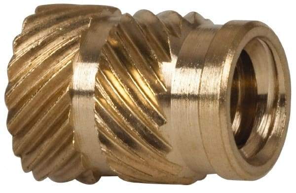 E-Z LOK - 1/4" Drill, 10 24 UNC, 0.278" Diam, Brass Unheaded Heat Installed Threaded Insert - 1/4" Hole, 3/8" OAL - Americas Tooling