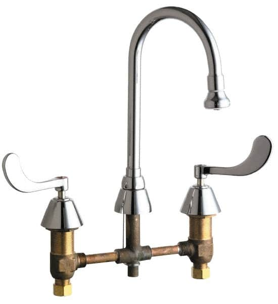 Chicago Faucets - Wrist Blade Handle, Wide Spread Bathroom Faucet - Two Handle, No Drain, Gooseneck Spout - Americas Tooling