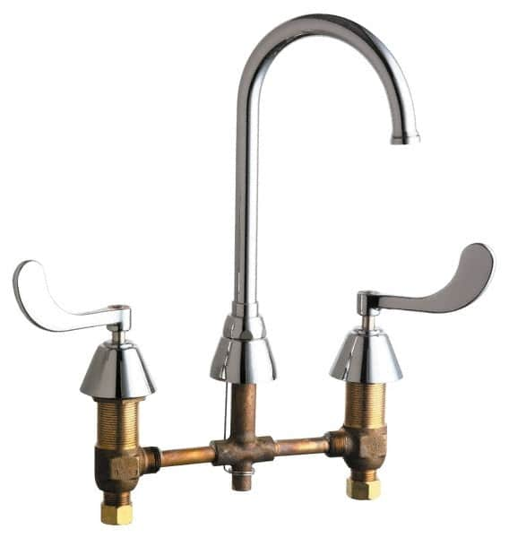 Chicago Faucets - Wrist Blade Handle, Wide Spread Bathroom Faucet - Two Handle, No Drain, Gooseneck Spout - Americas Tooling