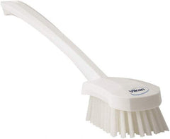 Vikan - 1.3" Bristle Length, Polyester Scrub Brush - 4" Long x 2-3/4" Wide Head, 15-3/4" OAL, White, Polypropylene Block - Americas Tooling