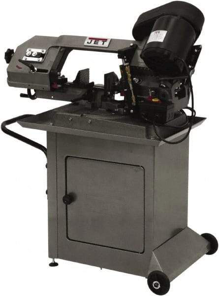 Jet - 5 x 6" Max Capacity, Manual Step Pulley Horizontal Bandsaw - 80, 120 & 200 SFPM Blade Speed, 115/230 Volts, 45 & 60°, 1 Phase - Americas Tooling