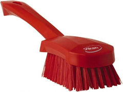 Vikan - 1.3" Bristle Length, Polyester Scrub Brush - 4-1/4" Long x 2-3/4" Wide Head, 10" OAL, Red, Polypropylene Block - Americas Tooling