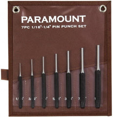 Paramount - 7 Piece, 1/16 to 1/4", Pin Punch Set - Hexagon Shank, Comes in Canvas Roll - Americas Tooling