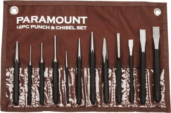 Paramount - 12 Piece Punch & Chisel Set - 13/64 to 1/2" Chisel, 3/8 to 3/16" Punch, Hexagon Shank - Americas Tooling