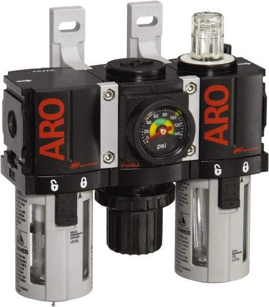 ARO/Ingersoll-Rand - 1/4" NPT Port Miniature 3 Piece Filter-Regulator-Lubricator FRL Unit - Polycarbonate Bowl, 46 SCFM, 150 Max psi, 5" High x 4.724" Long, Automatic Drain - Americas Tooling