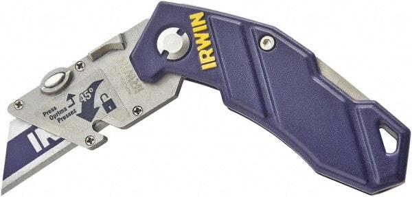 Irwin - Fixed Folding Utility Knife - Blue Aluminum Handle, 1 Blade Included - Americas Tooling