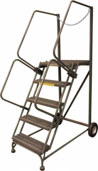 Ballymore - 80" 5 Step Rolling Warehouse Ladder - Truck & Dock Access, 450 Lb Capacity, 50" Platform Height, 32" Base Width x 53" Base Depth, Serrated - Americas Tooling