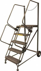 Ballymore - 80" 5 Step Rolling Warehouse Ladder - Truck & Dock Access, 450 Lb Capacity, 50" Platform Height, 32" Base Width x 53" Base Depth, Serrated - Americas Tooling