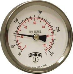 Winters - 30 to 250°F, Industrial Thermometer with Standard Thermowell - 1 Inch Immersion Length, 1.61 Inch Stem Length, 2 Inch Long, 1/2 Inch Thread - Americas Tooling