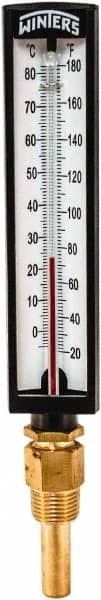 Winters - 20 to 180°F, Industrial Thermometer with Standard Thermowell - 2 Inch Immersion Length, 1.825 Inch Stem Length, 10 Inch Long, 1/2 Inch Thread - Americas Tooling