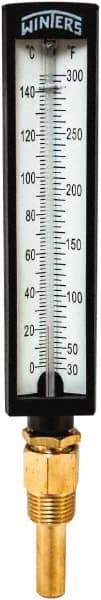 Winters - 30 to 300°F, Industrial Thermometer with Standard Thermowell - 2 Inch Immersion Length, 1.825 Inch Stem Length, 10 Inch Long, 1/2 Inch Thread - Americas Tooling