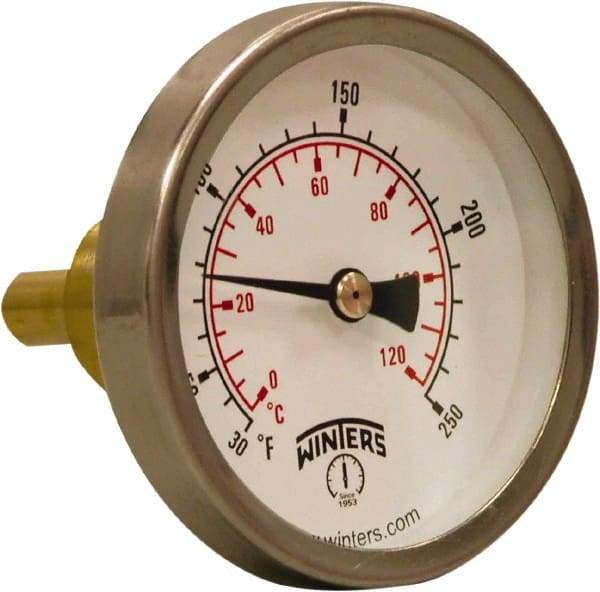 Winters - 30 to 250°F, Industrial Thermometer with Standard Thermowell - 1 Inch Immersion Length, 2.012 Inch Stem Length, 2 Inch Long, 3/4 Inch Thread - Americas Tooling