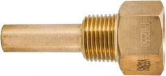 Winters - 3-1/2 Inch Overall Length, 1/2 Inch Thread, Brass Thermowell - 1-3/8 Inch Insertion Length - Americas Tooling