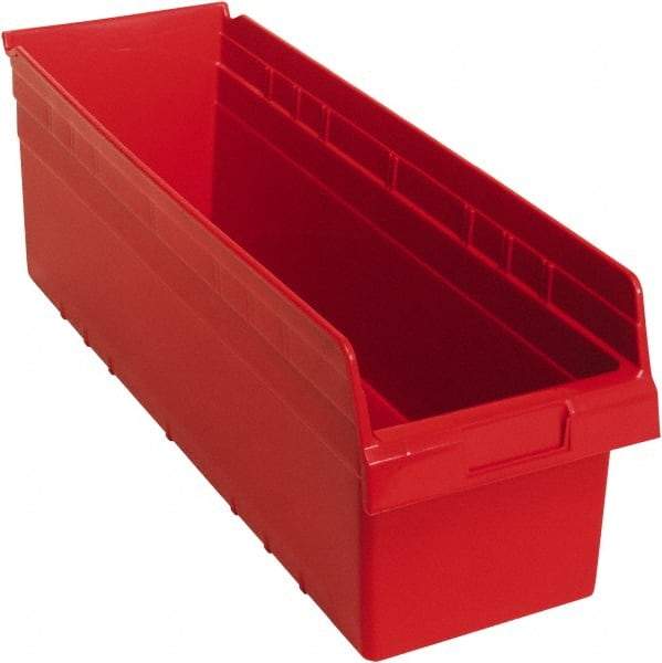 Quantum Storage - 23-5/8" Deep, Red Polypropylene Hopper Shelf Bin - 8" High x 8-3/8" Wide x 23-5/8" Long - Americas Tooling