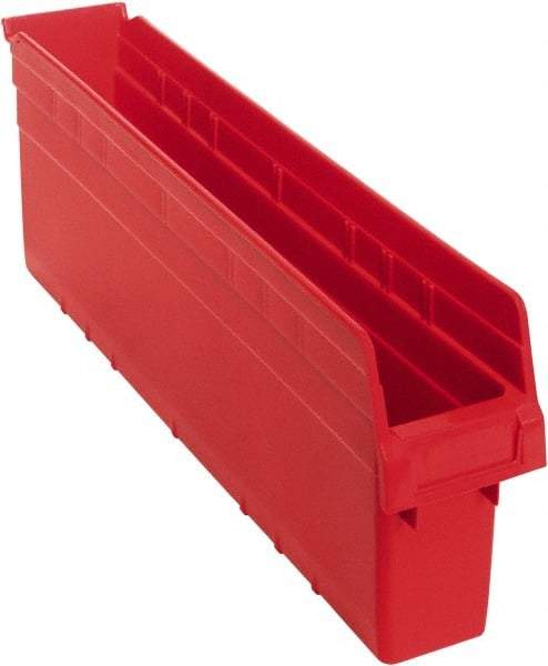 Quantum Storage - 23-5/8" Deep, Red Polypropylene Hopper Shelf Bin - 8" High x 4-3/8" Wide x 23-5/8" Long - Americas Tooling