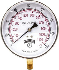 Winters - 4-1/2" Dial, 1/4 Thread, 0-160 Scale Range, Pressure Gauge - Lower Connection Mount, Accurate to 0.01% of Scale - Americas Tooling