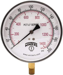 Winters - 4-1/2" Dial, 1/4 Thread, 0-200 Scale Range, Pressure Gauge - Lower Connection Mount, Accurate to 0.01% of Scale - Americas Tooling