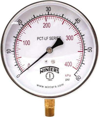 Winters - 4-1/2" Dial, 1/4 Thread, 0-60 Scale Range, Pressure Gauge - Lower Connection Mount, Accurate to 0.01% of Scale - Americas Tooling