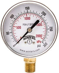 Winters - 2-1/2" Dial, 1/4 Thread, 0-300 Scale Range, Pressure Gauge - Lower Connection Mount, Accurate to 3-2-3% of Scale - Americas Tooling