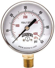 Winters - 2-1/2" Dial, 1/4 Thread, 0-60 Scale Range, Pressure Gauge - Lower Connection Mount, Accurate to 3-2-3% of Scale - Americas Tooling