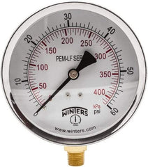 Winters - 4" Dial, 1/4 Thread, 0-60 Scale Range, Pressure Gauge - Lower Connection Mount, Accurate to 3-2-3% of Scale - Americas Tooling