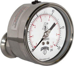 Winters - 4" Dial, 1-1/2 Thread, 0-100 Scale Range, Pressure Gauge - Center Back Connection Mount, Accurate to 0.01% of Scale - Americas Tooling