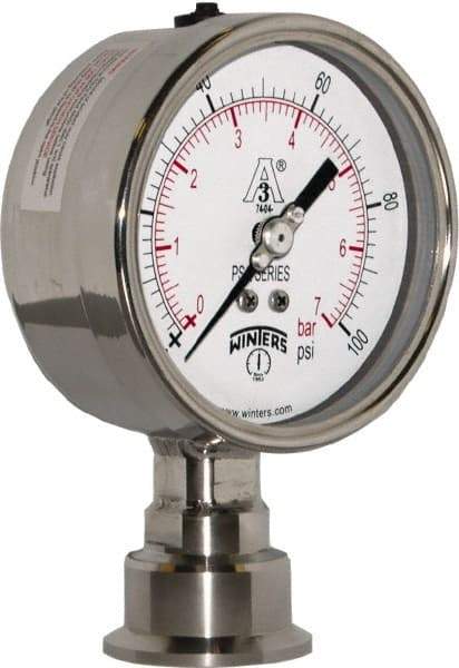 Winters - 4" Dial, 1-1/2 Thread, 0-100 Scale Range, Pressure Gauge - Lower Connection Mount, Accurate to 0.01% of Scale - Americas Tooling