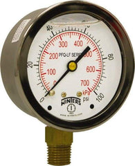 Winters - 2-1/2" Dial, 1/4 Thread, 0-100 Scale Range, Pressure Gauge - Lower Connection Mount, Accurate to 1.5% of Scale - Americas Tooling