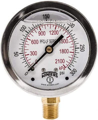 Winters - 2-1/2" Dial, 1/4 Thread, 0-300 Scale Range, Pressure Gauge - Lower Connection Mount, Accurate to 1.5% of Scale - Americas Tooling