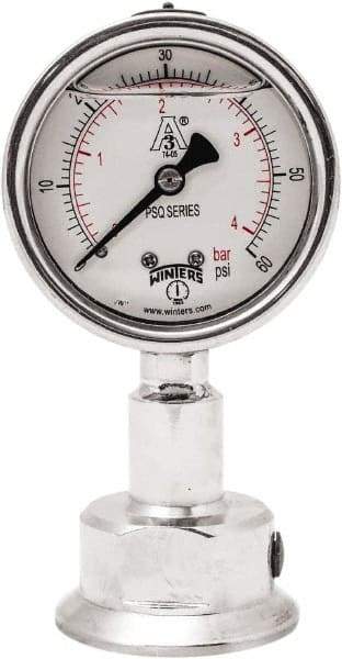 Winters - 2-1/2" Dial, 1-1/2 Thread, 0-60 Scale Range, Pressure Gauge - Lower Connection Mount, Accurate to 1.5% of Scale - Americas Tooling