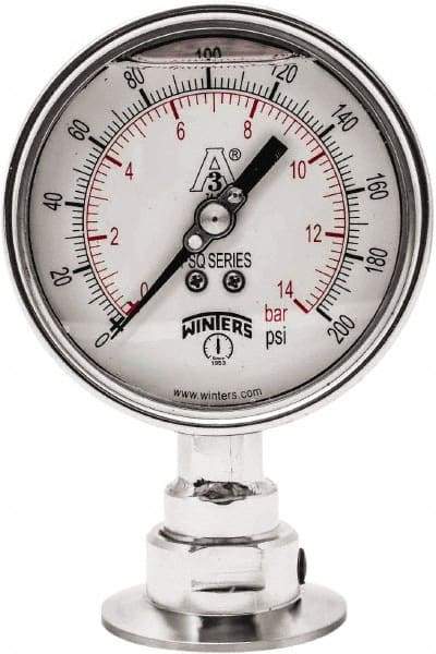 Winters - 4" Dial, 2 Thread, 0-200 Scale Range, Pressure Gauge - Lower Connection Mount, Accurate to 0.01% of Scale - Americas Tooling