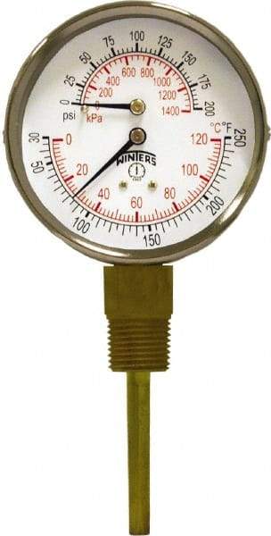 Winters - 3" Dial, 1/2 Thread, 0-200 Scale Range, Pressure Gauge - Lower Connection Mount, Accurate to 0.03% of Scale - Americas Tooling