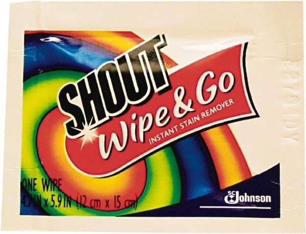 Shout - Pre-Moistened General Purpose Wipes - Packet, 4-3/4" x 5-7/8" Sheet Size, White - Americas Tooling