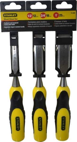 Stanley - 3 Piece Wood Chisel Set - 9" OAL, Bi-Material, Sizes Included 1/2 to 1" - Americas Tooling