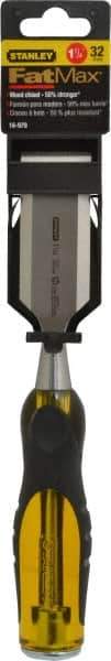 Stanley - 9" OAL x 1-1/4" Blade Width Wood Chisel - 1-1/4" Tip, Acetate & Rubber Grip Handle - Americas Tooling