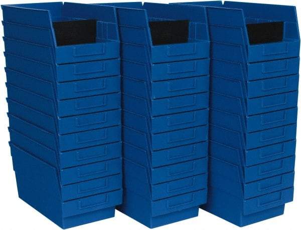 Quantum Storage - 50 Lb. Load Capacity, 11-5/8" Deep, Blue Polypropylene Hopper Shelf Bin - 6" High x 6-5/8" Wide x 11-5/8" Long - Americas Tooling