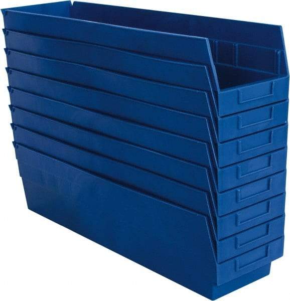 Quantum Storage - 50 Lb. Load Capacity, 23-5/8" Deep, Blue Polypropylene Hopper Shelf Bin - 6" High x 6-5/8" Wide x 23-5/8" Long - Americas Tooling