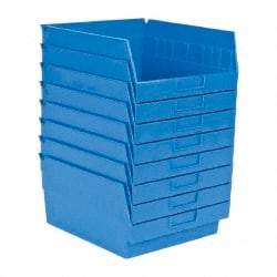 Quantum Storage - 50 Lb. Load Capacity, 11-5/8" Deep, Blue Polypropylene Hopper Shelf Bin - 6" High x 11-1/8" Wide x 11-5/8" Long - Americas Tooling