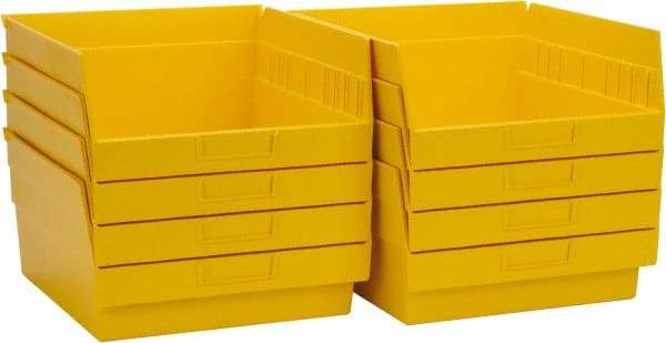 Quantum Storage - 50 Lb. Load Capacity, 11-5/8" Deep, Yellow Polypropylene Hopper Shelf Bin - 6" High x 11-1/8" Wide x 11-5/8" Long - Americas Tooling